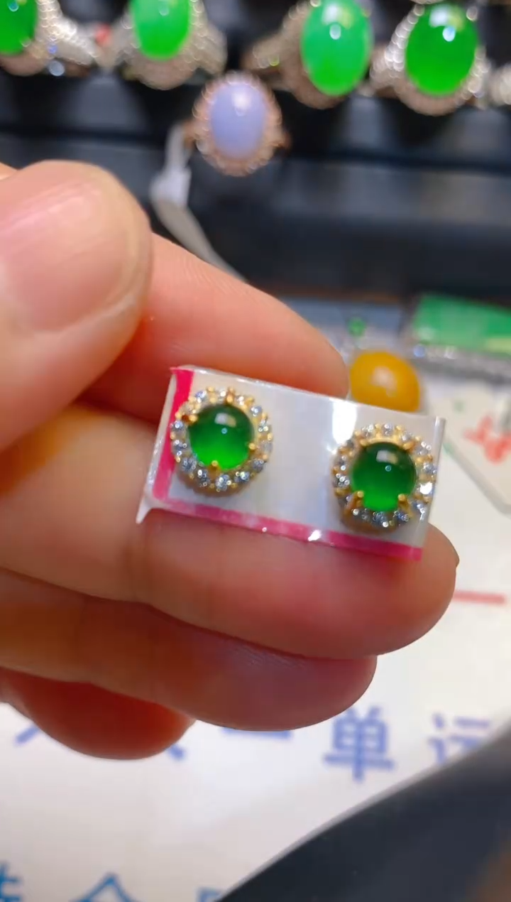 翡翠银S925镶嵌耳饰天然A货翡翠1