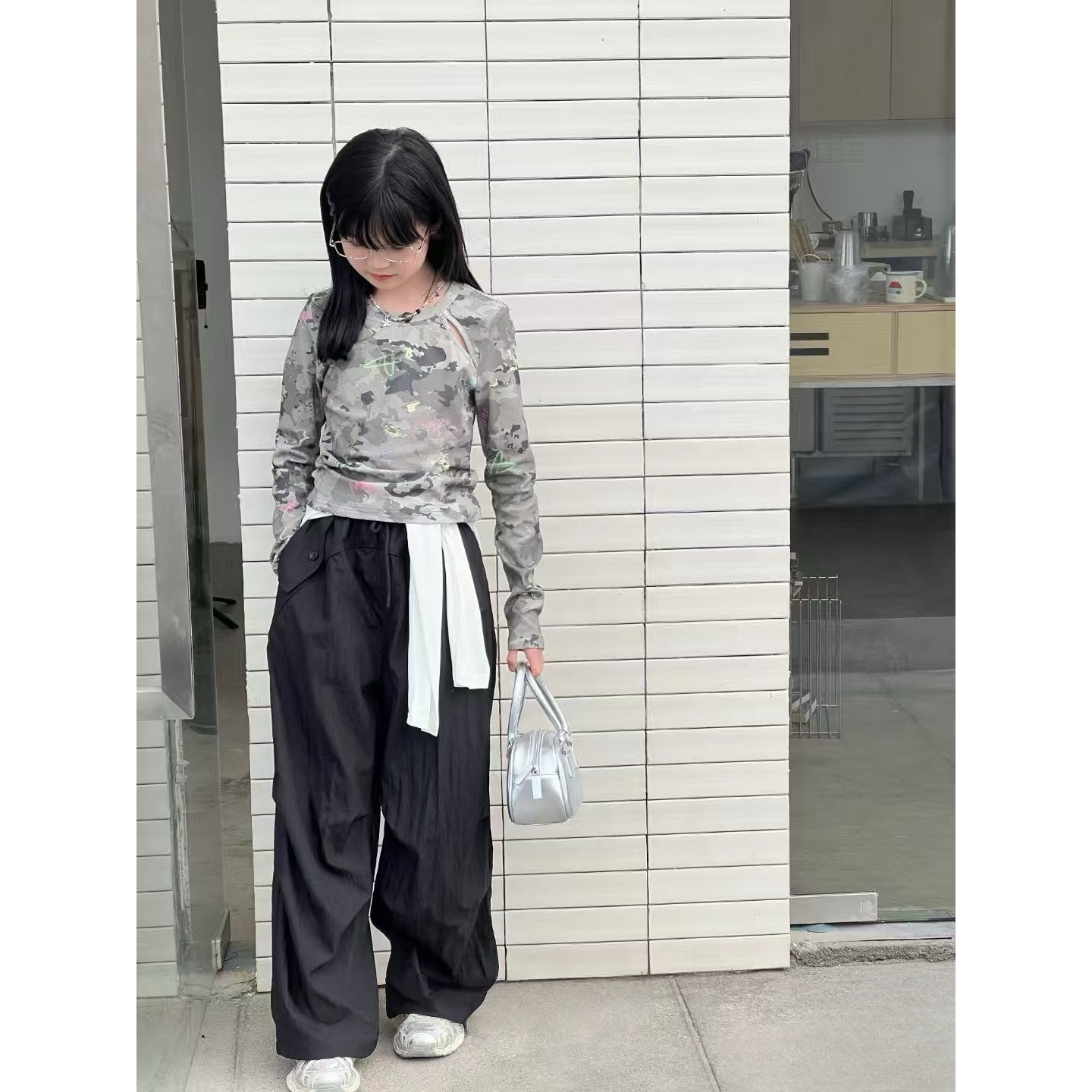 258新款时尚灰色长袖T恤