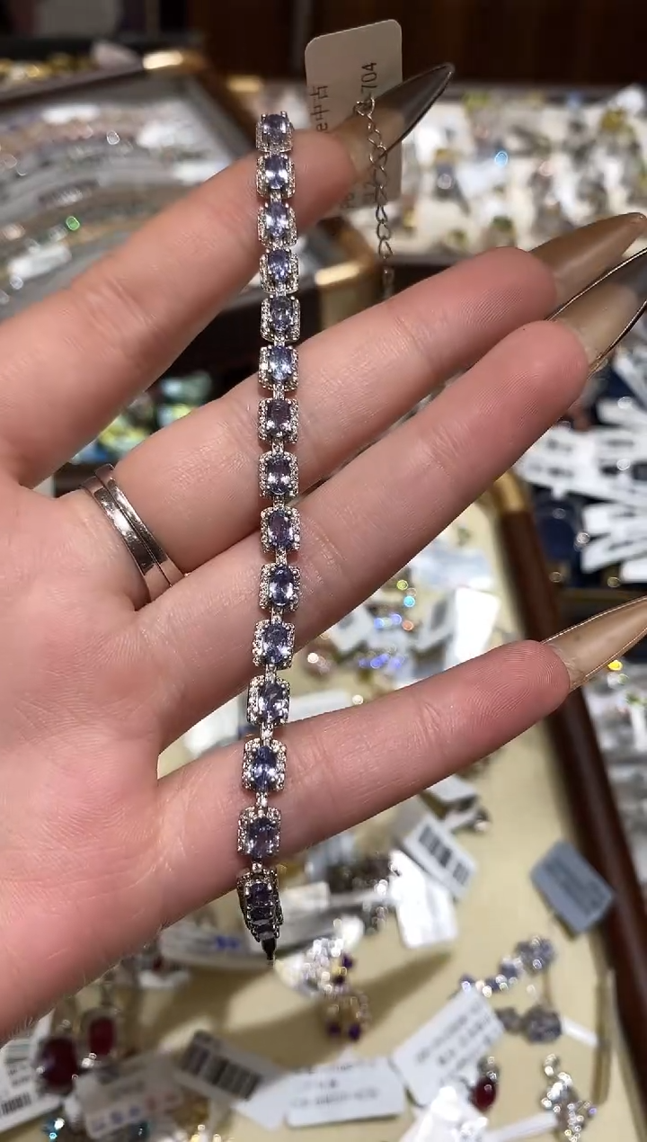 银S925镶嵌手链坦桑石满**河楚楚珠宝中古甄选不退换