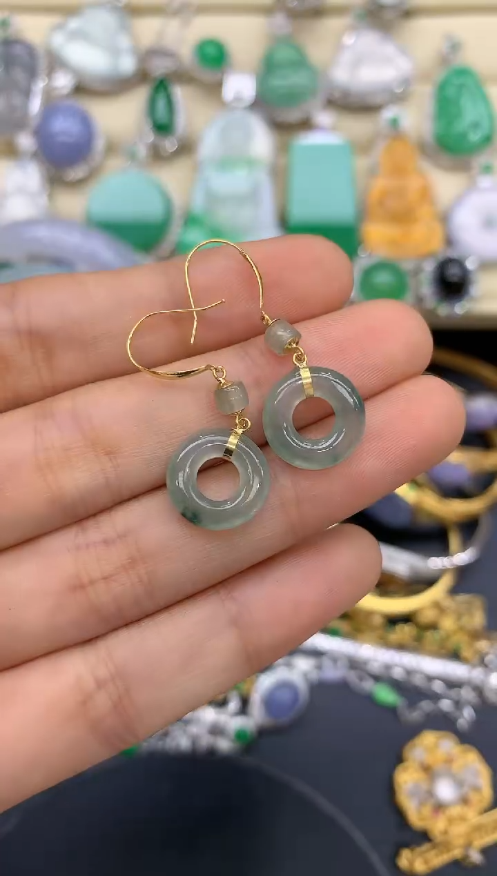 翡翠18K金镶嵌耳饰38-中国好珍宝