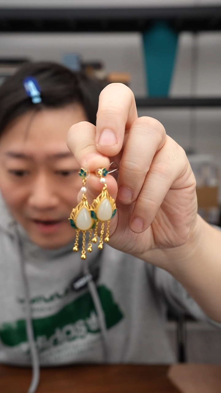 银S925镶嵌和田玉耳饰1226DJ380和田玉耳饰