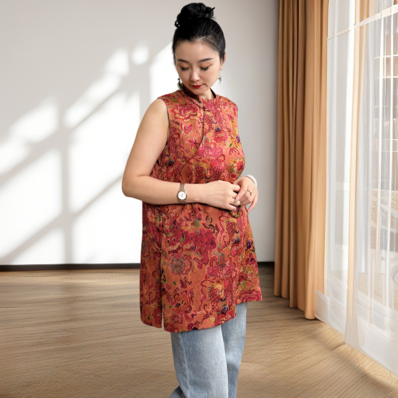 新中式女装复古无袖上衣中国风100%桑蚕丝香云纱夏季立领奥黛马甲