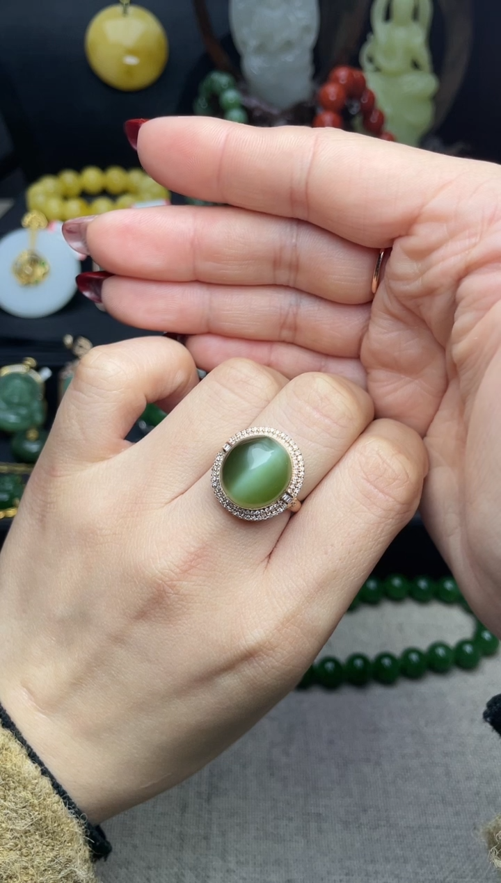 【闪购商品】和田玉戒指18K金镶嵌高品戒指