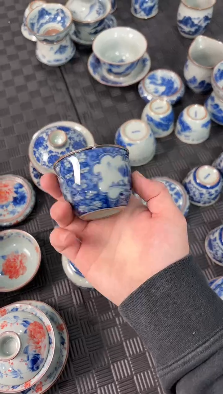 盖碗瓷景德镇陶瓷茶具老陶泥开窗冰梅小缸杯