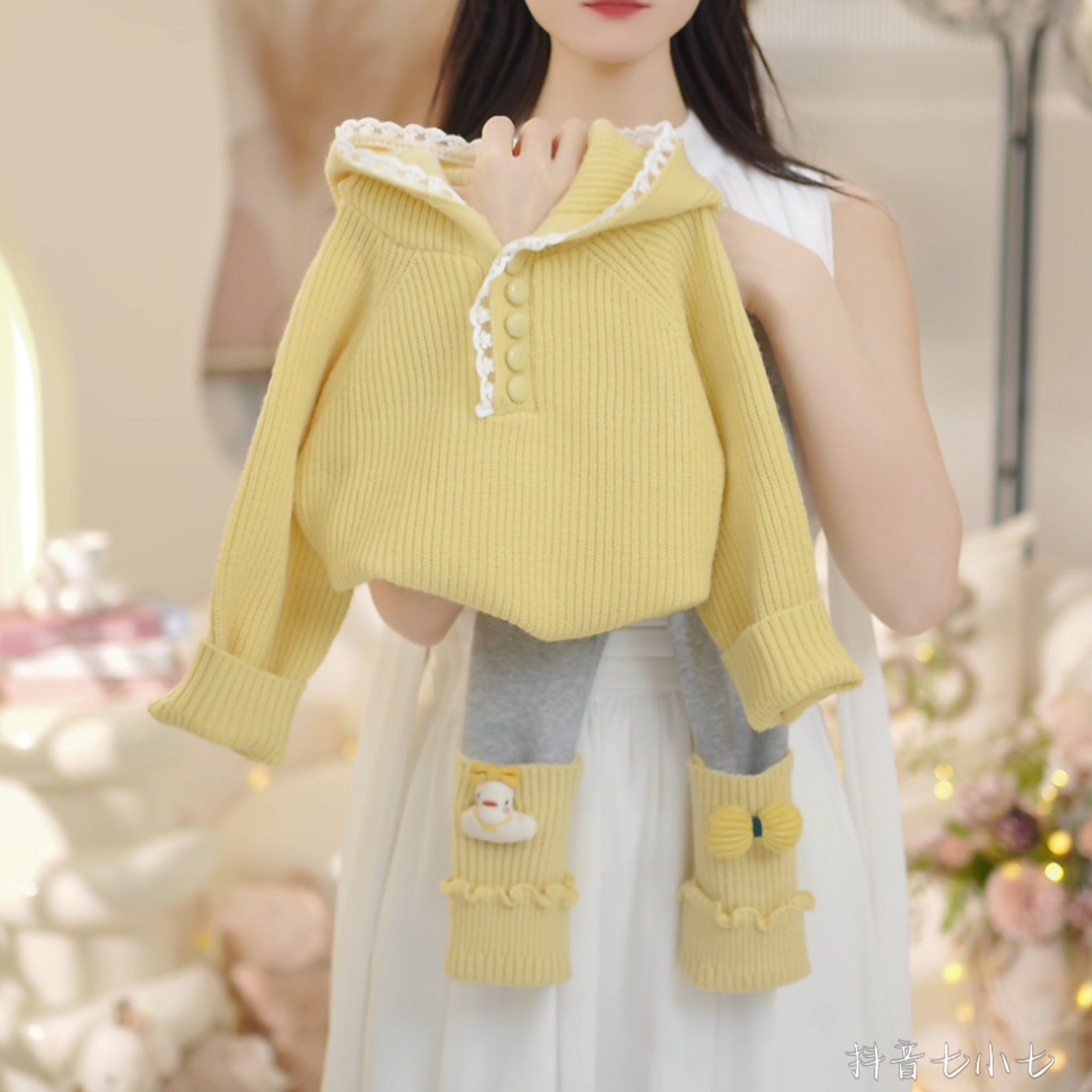 【现货】女童2025冬季新款连帽加厚毛衣+加绒打底裤两件套C23935