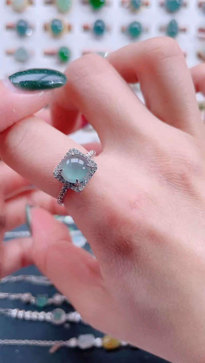 银S925镶嵌戒指翡翠天然翡翠
