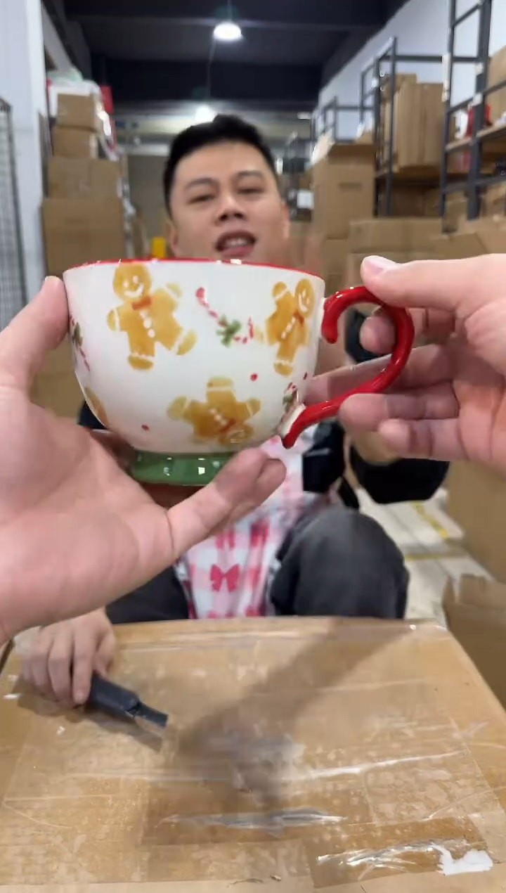 瓷片姜饼人咖啡杯