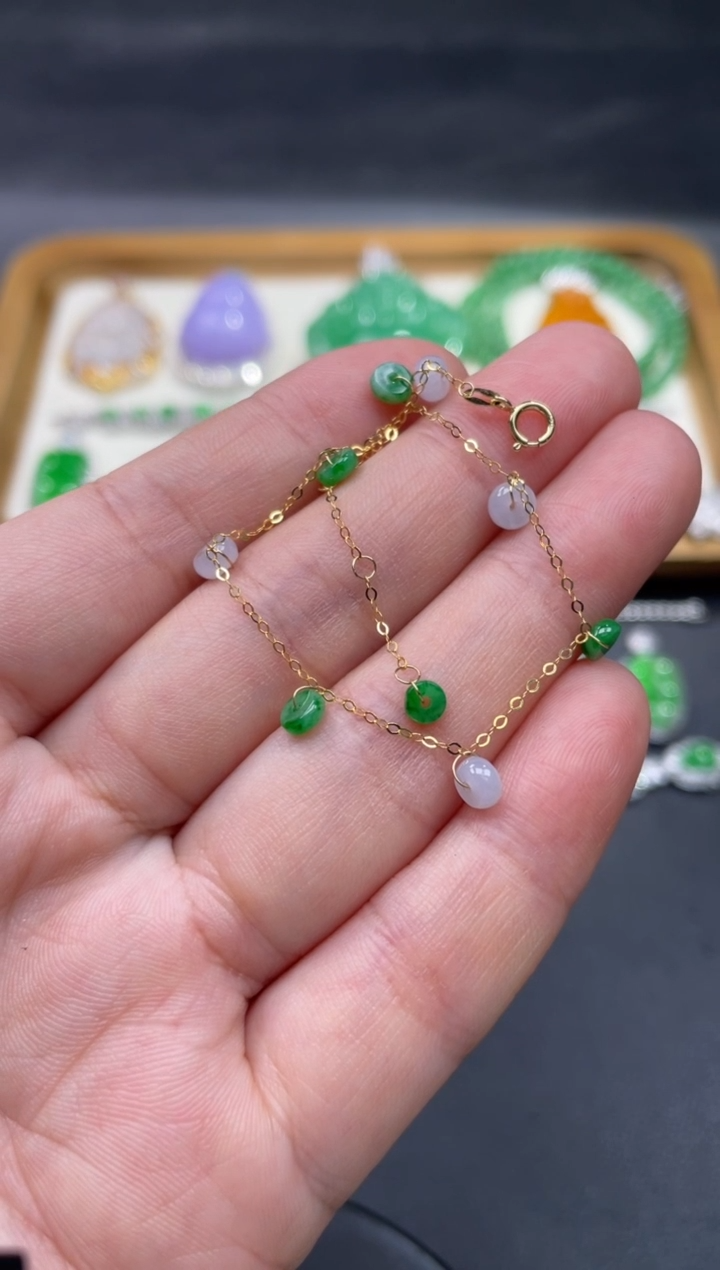【闪购商品】翡翠手链18K金镶嵌23..........