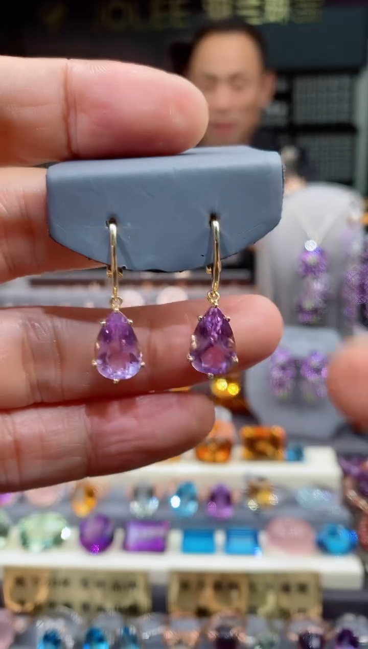 【闪购商品】紫晶耳钉银S925镶嵌紫晶耳钉