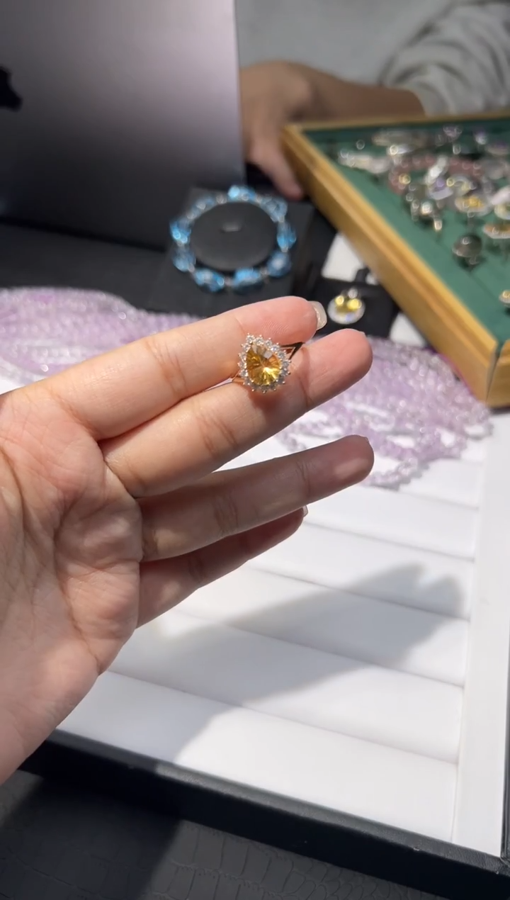 银S925镶嵌戒指黄晶巴西黄水晶戒指