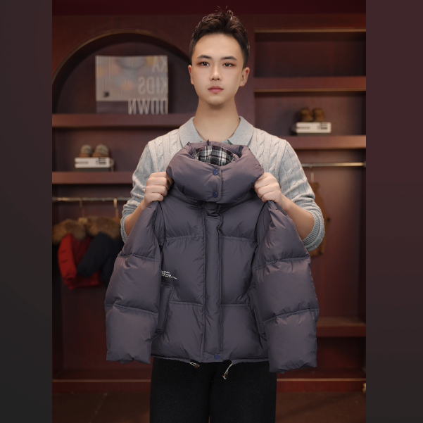 儿童白鸭绒羽绒服冬季新款中大童保暖灰色羽绒服外套连帽加厚