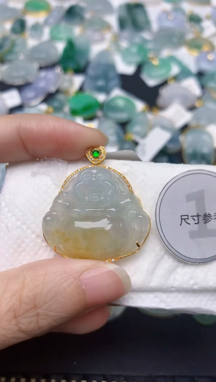 颈饰18K金镶嵌翡翠天然缅甸A货翡翠