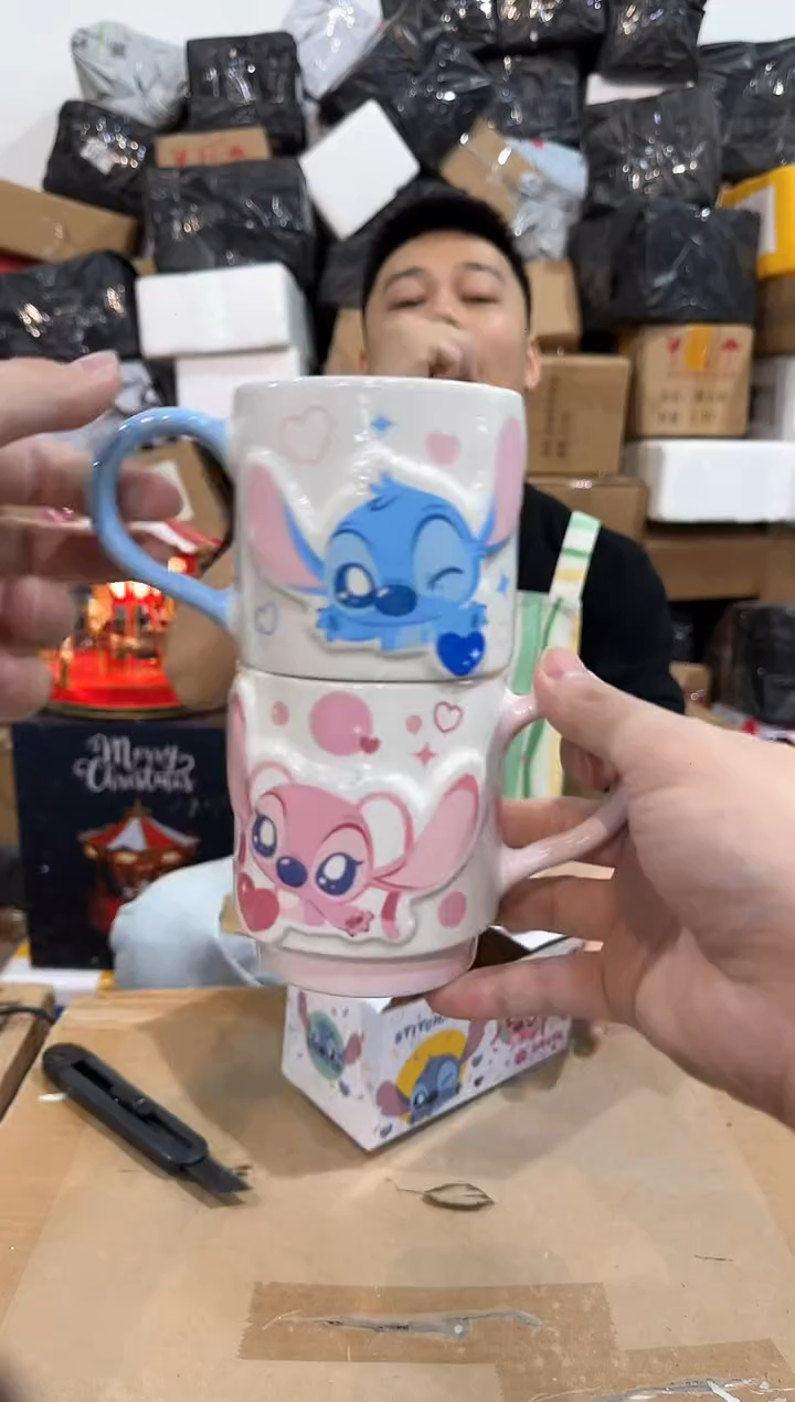 瓷片原盒Q版史迪仔安琪对杯