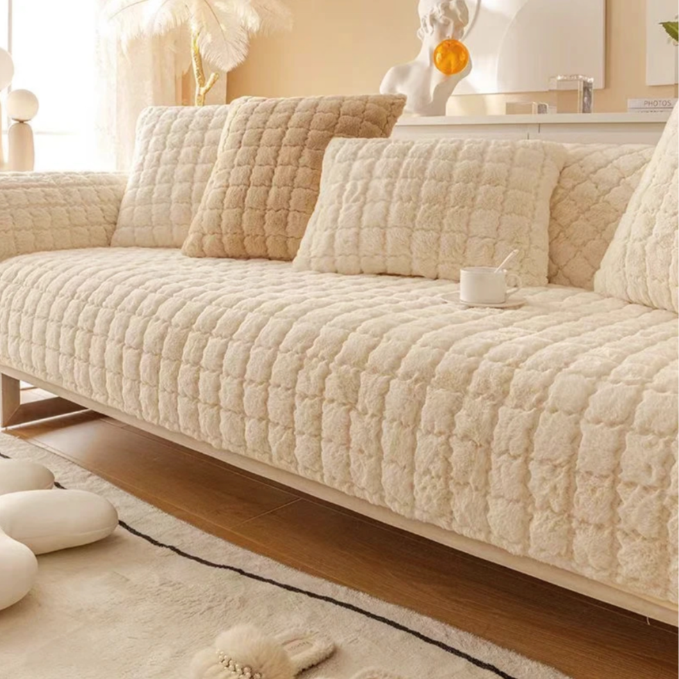 冬季纯色毛绒加厚沙发垫简约高档防滑法莱绒坐垫靠背扶手通用款