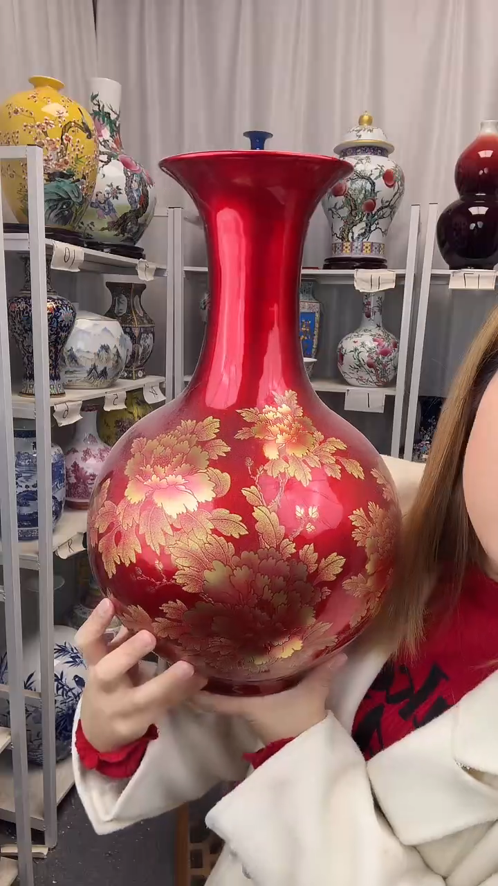 摆件陶瓷景德镇花开富贵花瓶