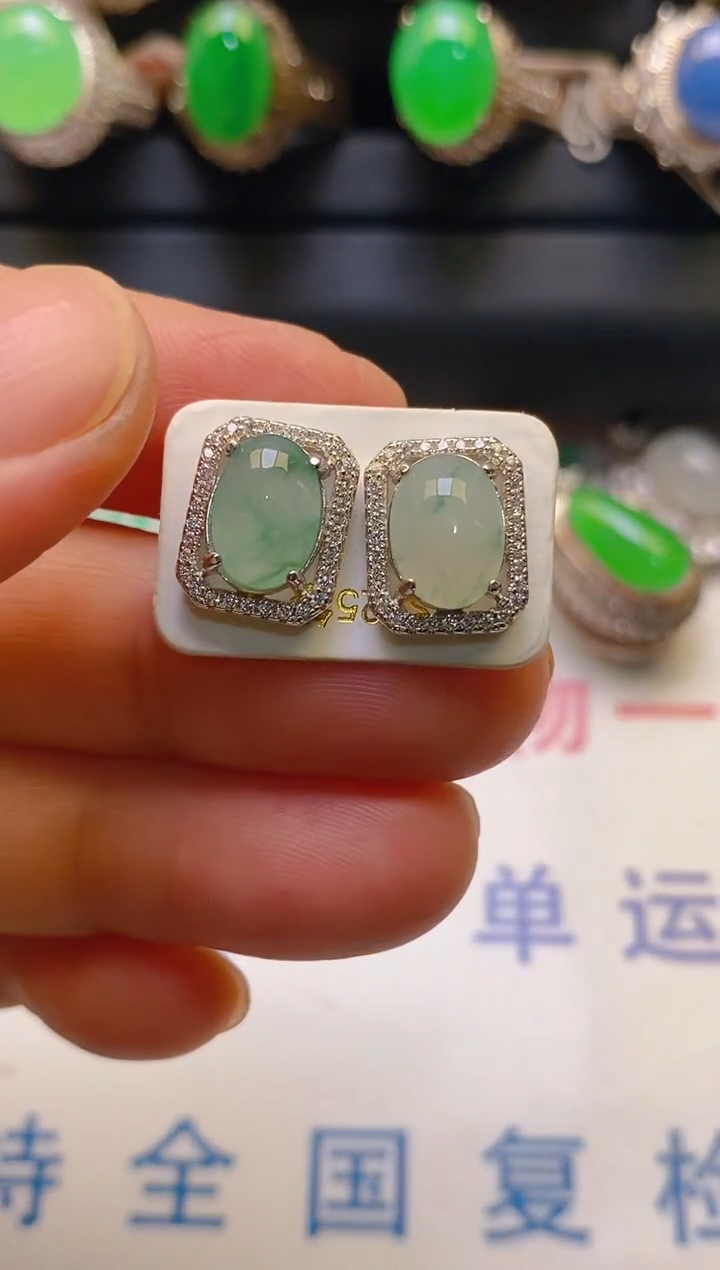 【闪购商品】翡翠耳饰银S925镶嵌天然A货翡翠1