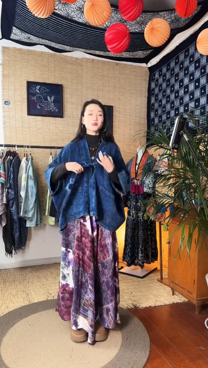 【闪购商品】设计师款蓝染蝙蝠袖外套