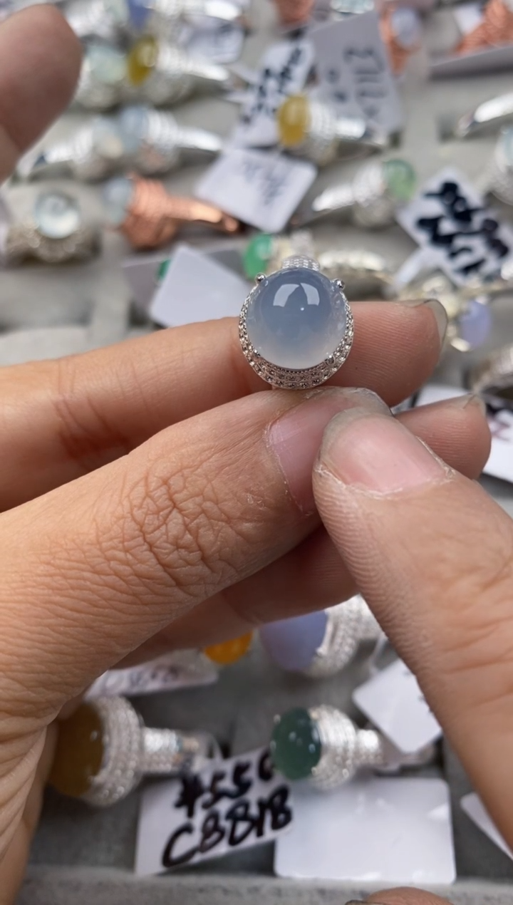 银S925镶嵌戒指翡翠999----9