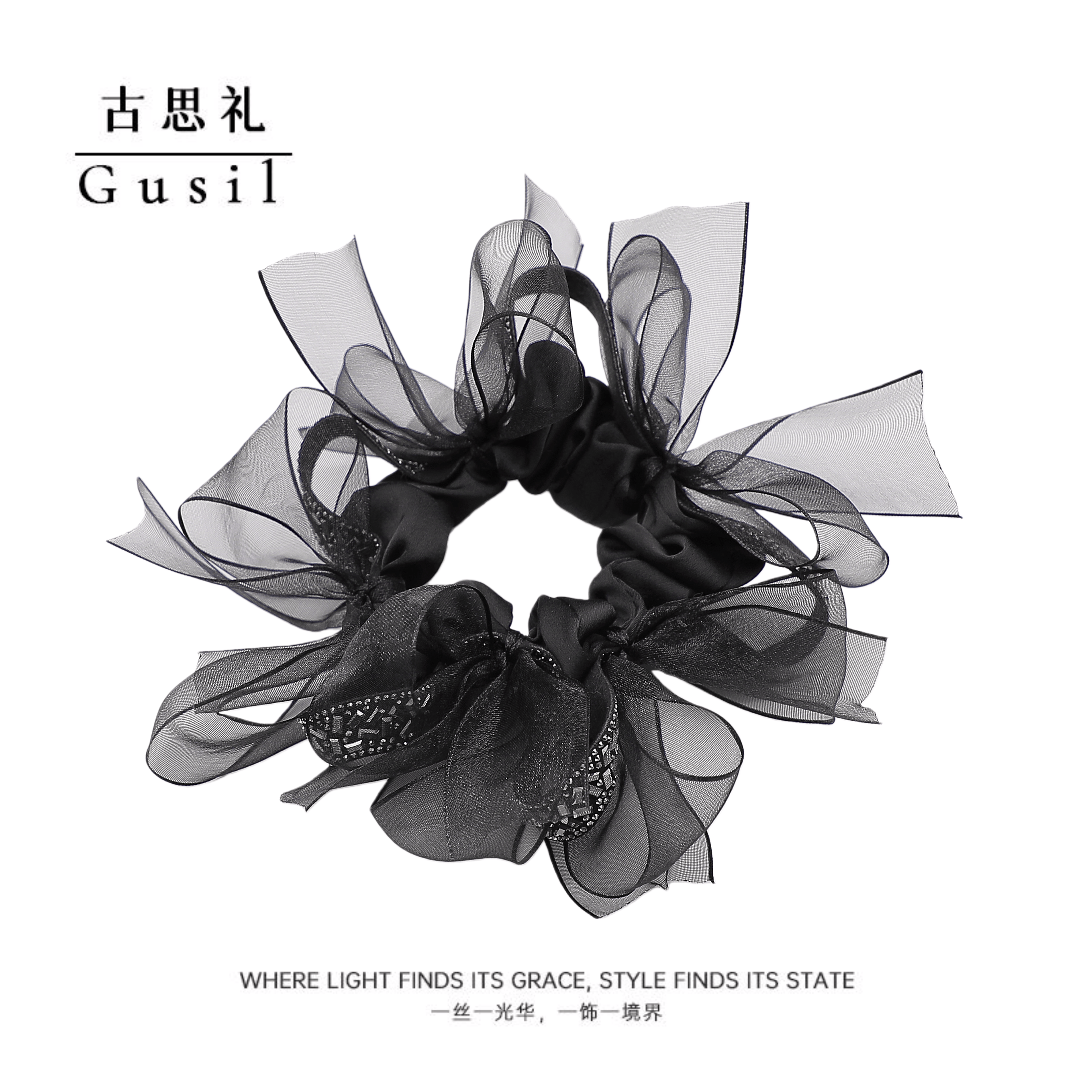 古思礼韩系细钻慵懒蝴蝶结飘带大肠发圈GS9345