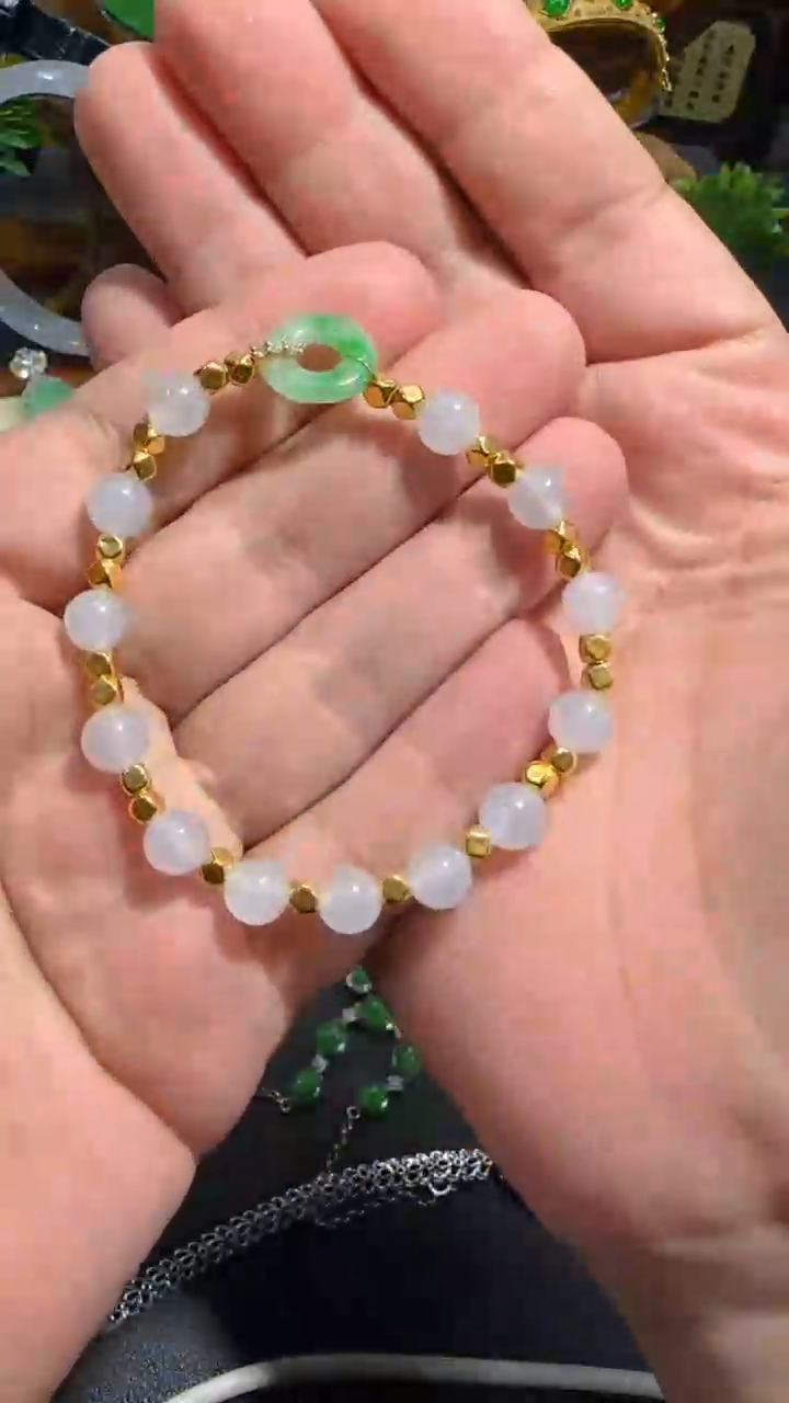 【闪购商品】翡翠手链18K金镶嵌手串