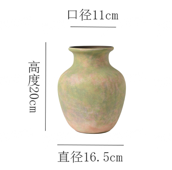 【苔点绿-胖肚瓶中号】无孔水培桌面陶瓷花瓶干花鲜花