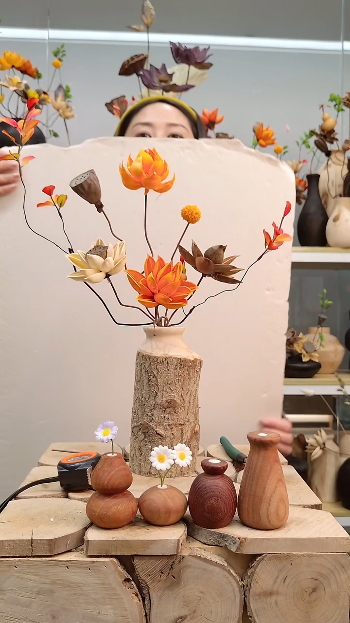 木实木花瓶配花一套