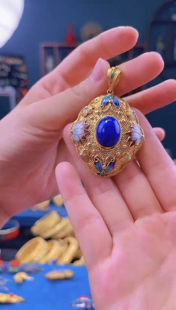 非遗花丝镶嵌吊坠 青 