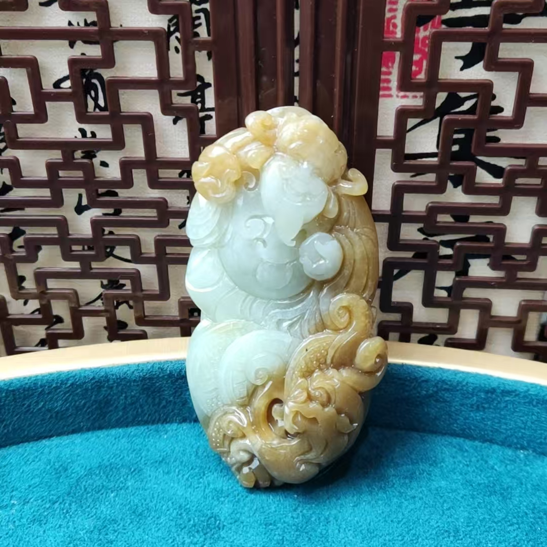 和田玉且末糖白财神手把