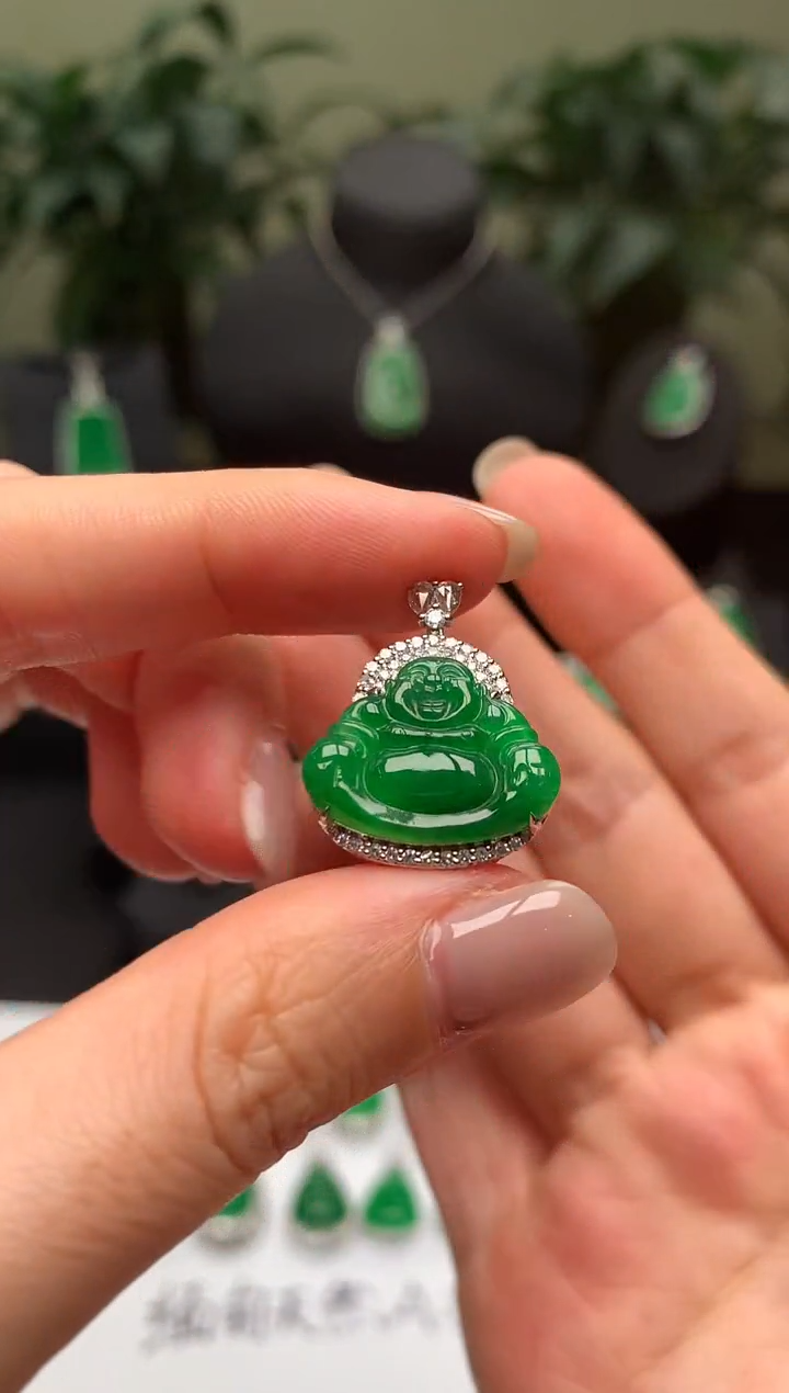 翡翠18K金镶嵌吊坠(不含链)佛公