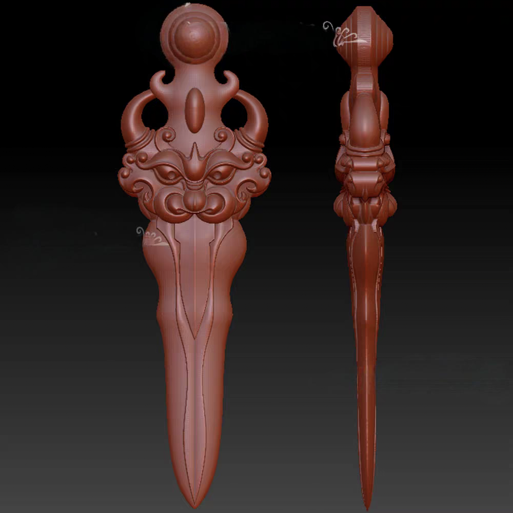 三维立体圆雕图图纸stl文件仿古貔貅兽头宝剑雕刻机3d模型596