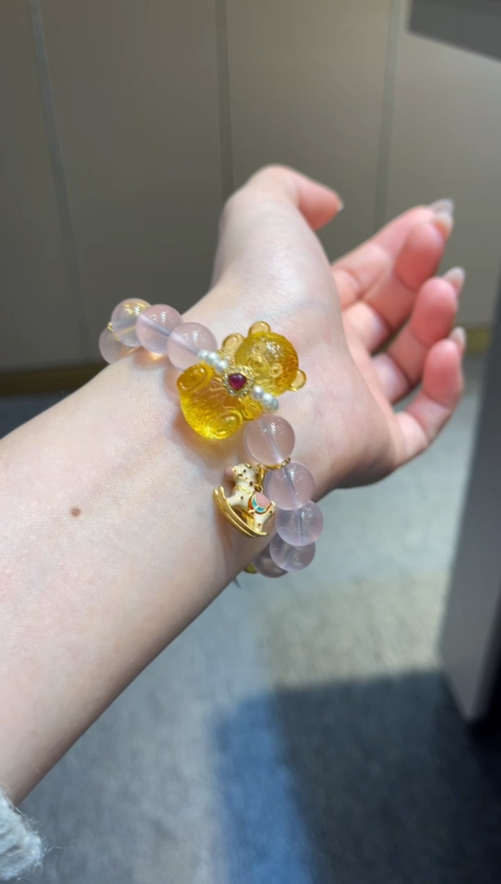 【闪购商品】琥珀珠宝奇石未镶嵌梦幻泡泡童年的毛熊手串S码