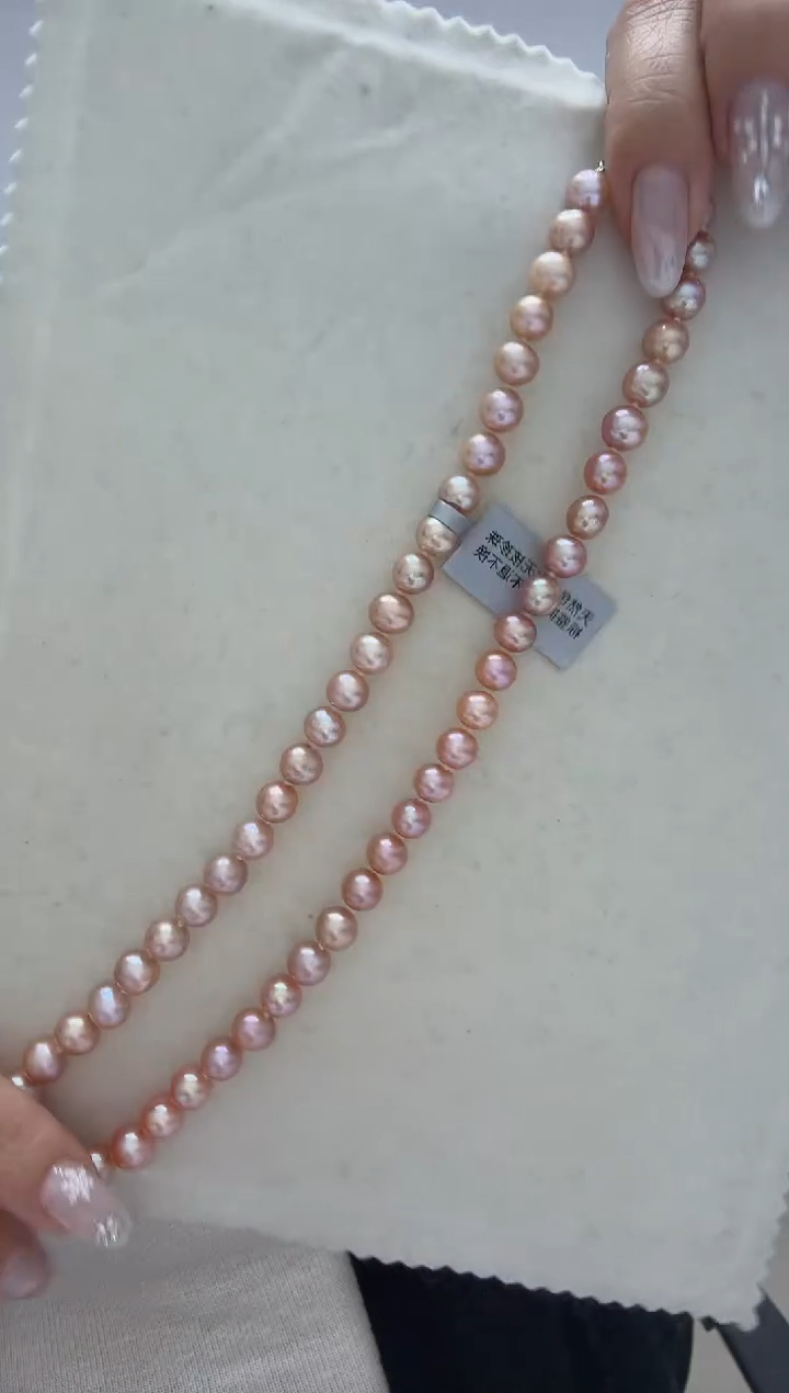 颈饰银S925镶嵌淡水珍珠金棕 无核 7.3-8.3