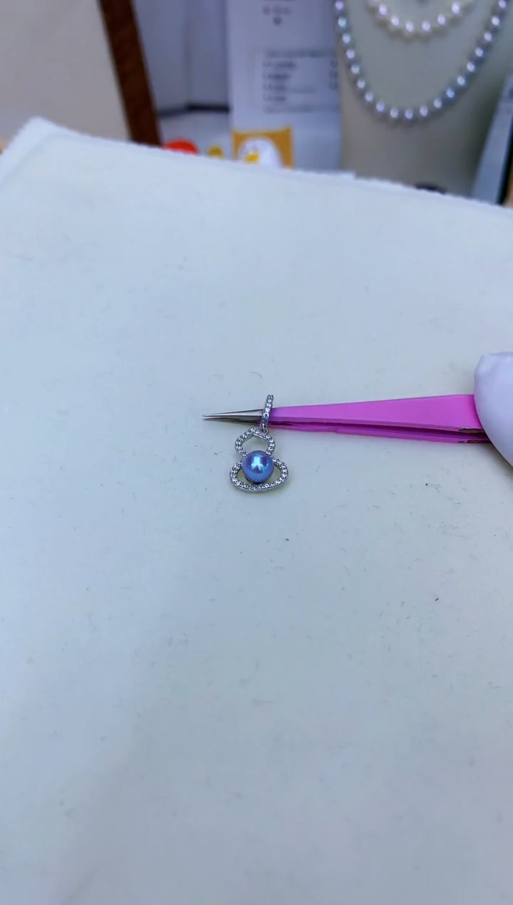 银S925镶嵌海水珍珠饰品真多麻色设计款吊坠