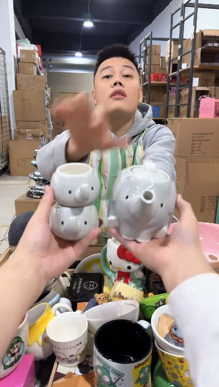 瓷片原盒大象茶壶套组