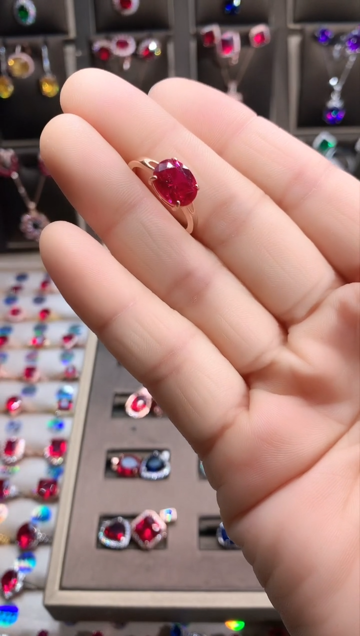 【闪购商品】红宝石戒指银S925镶嵌玫瑰金8.10