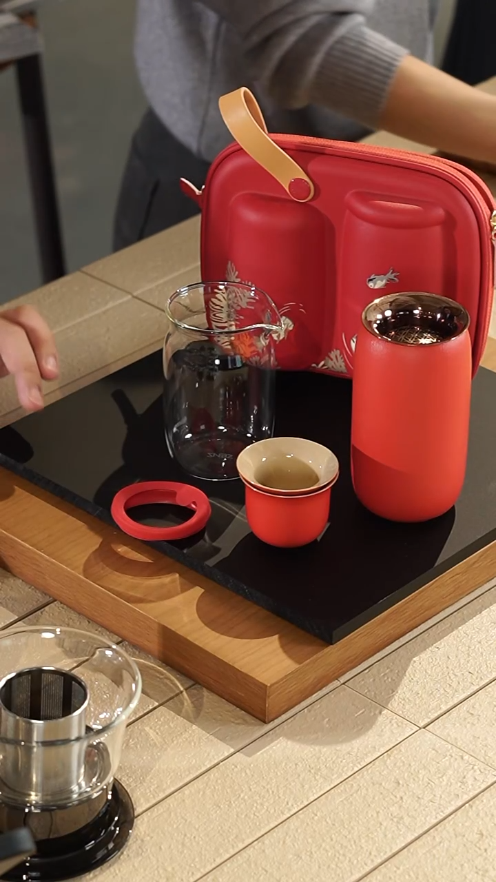 容月·随身装茶具四件套丨珊瑚红-电商版（新版茶漏）