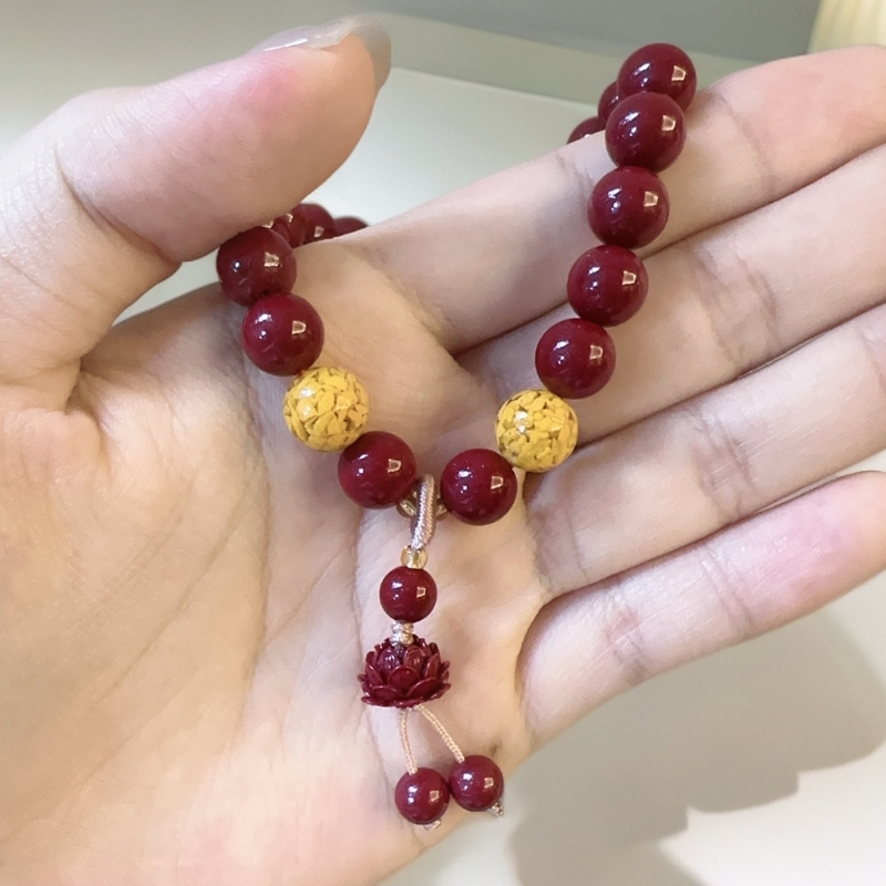 天然辰砂工艺品紫金砂手持莲花款男女手串