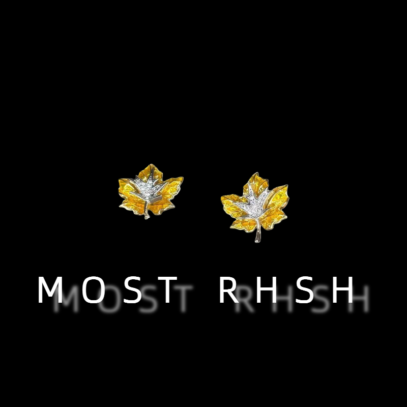 925银耳饰 气质复古新款枫叶双拼色微镶锆石耳钉小众