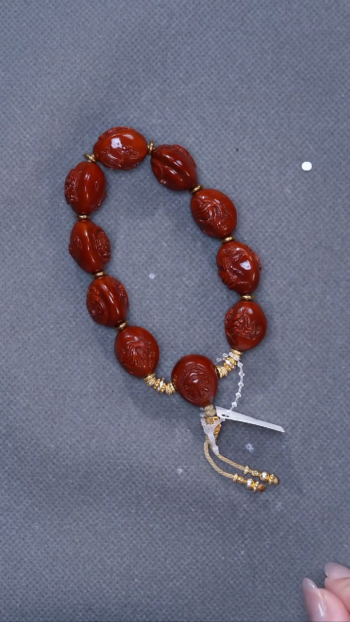 橄榄核手串15金鱼八卦