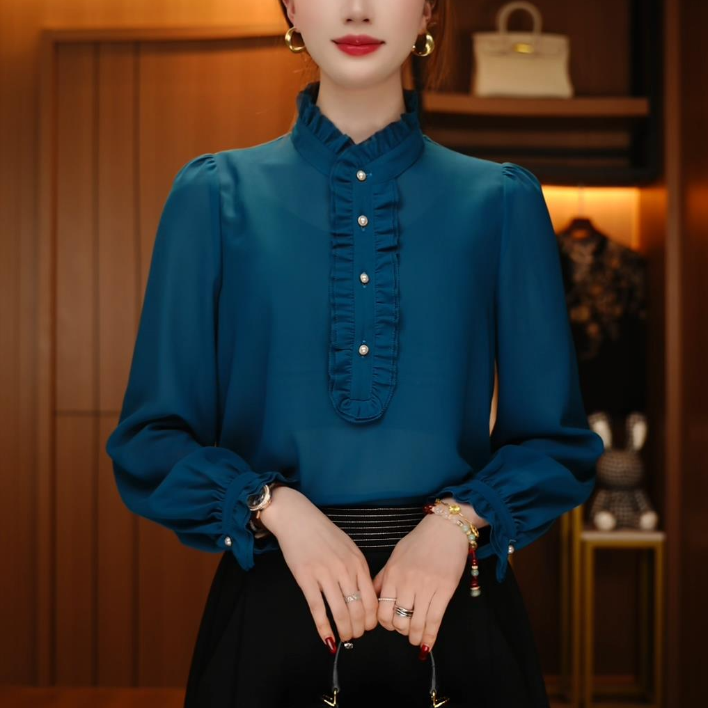 衬衫女长袖2025春季新款时尚减龄高端蕾丝亮片显瘦上衣女