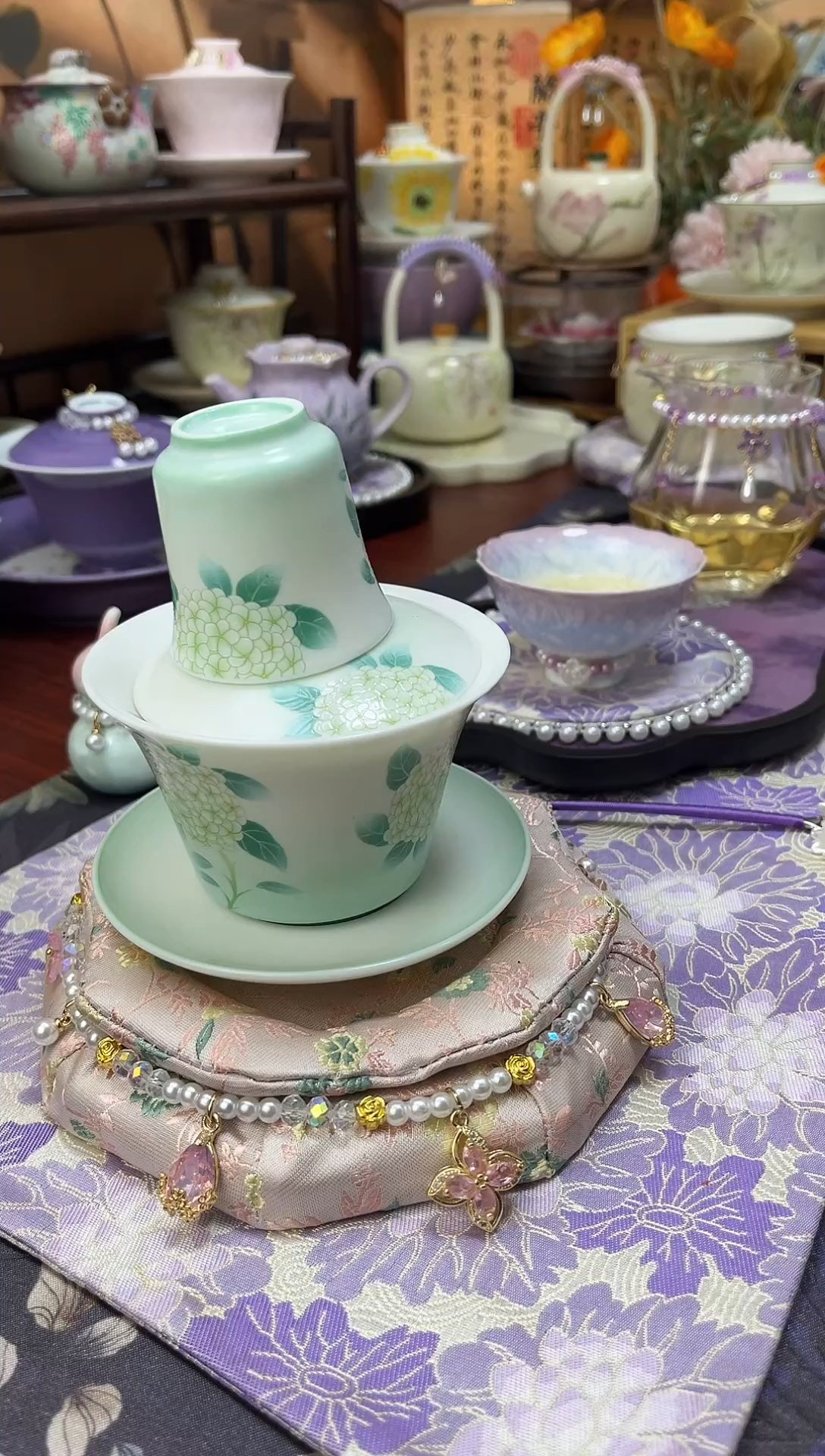 绣球花盖碗+杯子