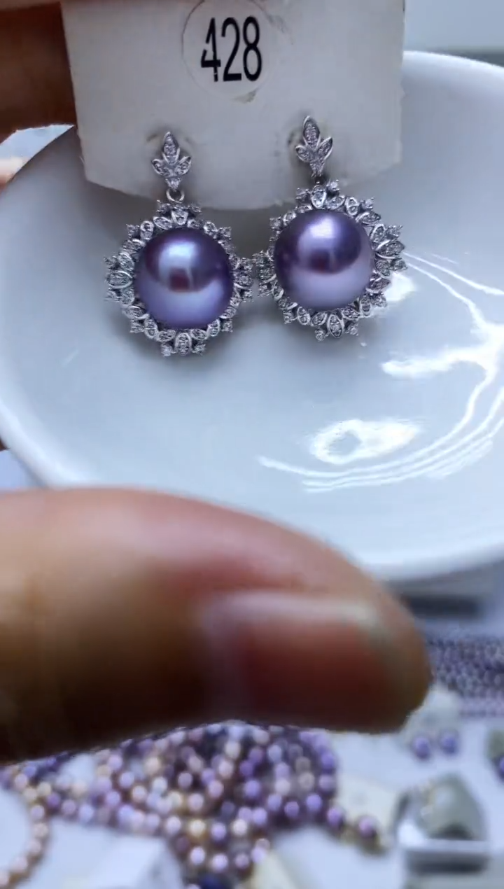 银S925镶嵌淡水珍珠耳饰428