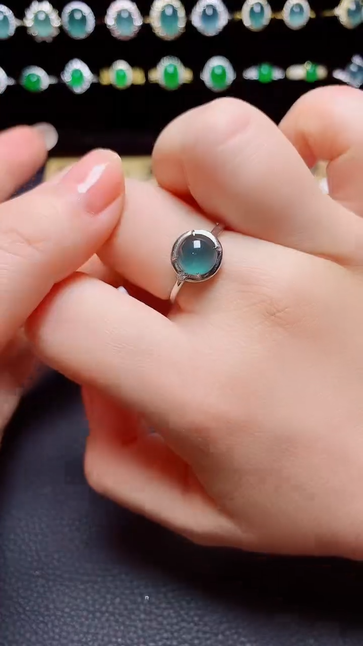 翡翠戒指银S925镶嵌天然翡翠A货s925银镶