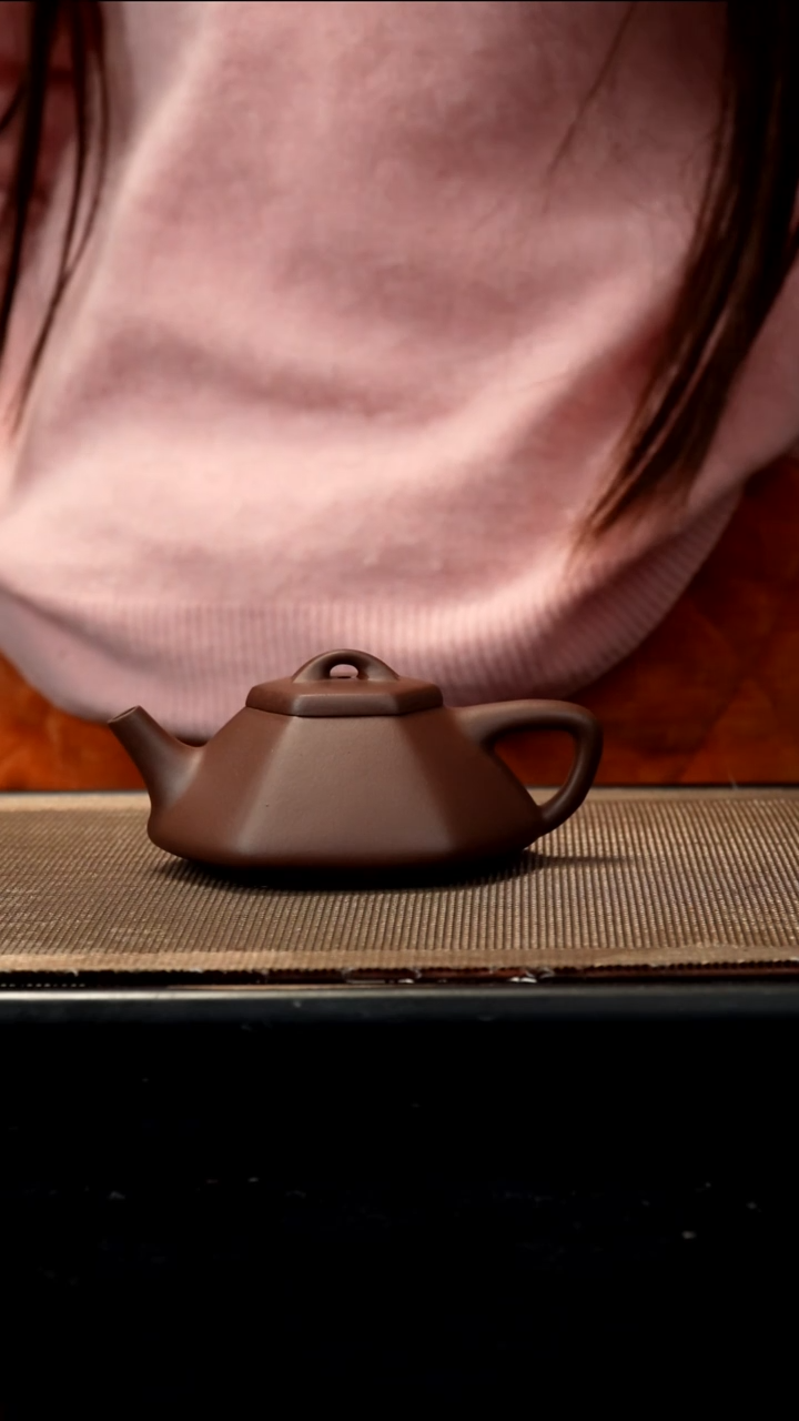 紫砂茶盏紫泥六方合瓢170CC