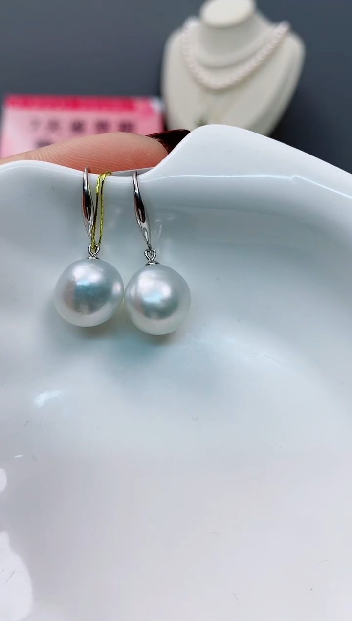 【闪购商品】海水珍珠耳饰银S925镶嵌11-12海水珍珠耳饰