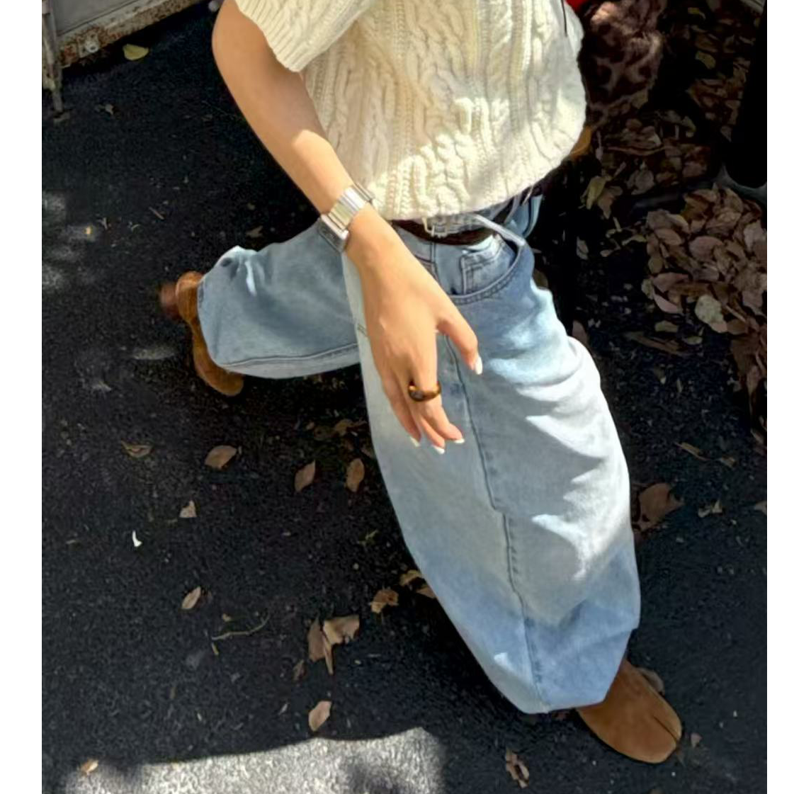 秋季新款韩系时尚百搭洗水直筒牛仔裤81116