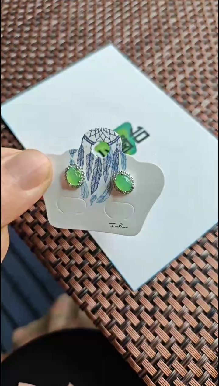 【闪购商品】翡翠耳饰银S925镶嵌翡翠耳饰S925银镶嵌
