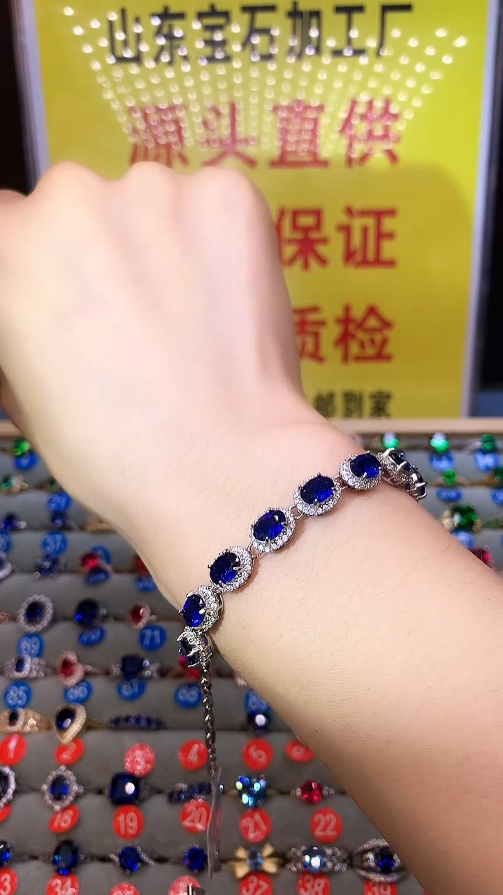 蓝宝石手链银S925镶嵌.......