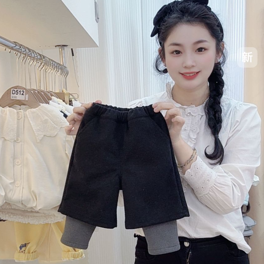 【高品质】秋冬女宝宝假两件呢子阔腿裤时髦韩版港风裤子