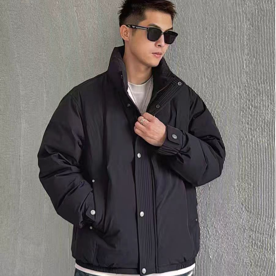 立领收口袖纽扣保暖羽绒服潮流冬季男士短款百搭